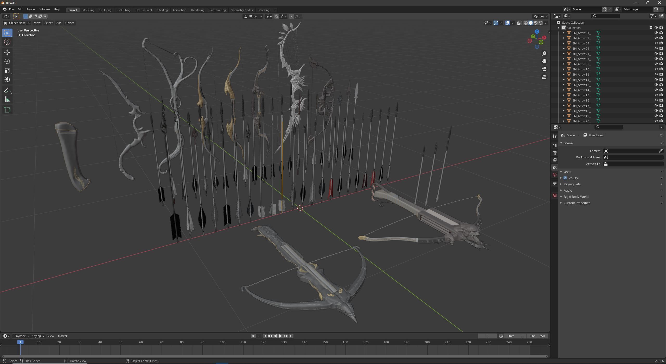 PBR Medieval Arrows Bows Crossbows Pack - 57 Assets 3D model_29