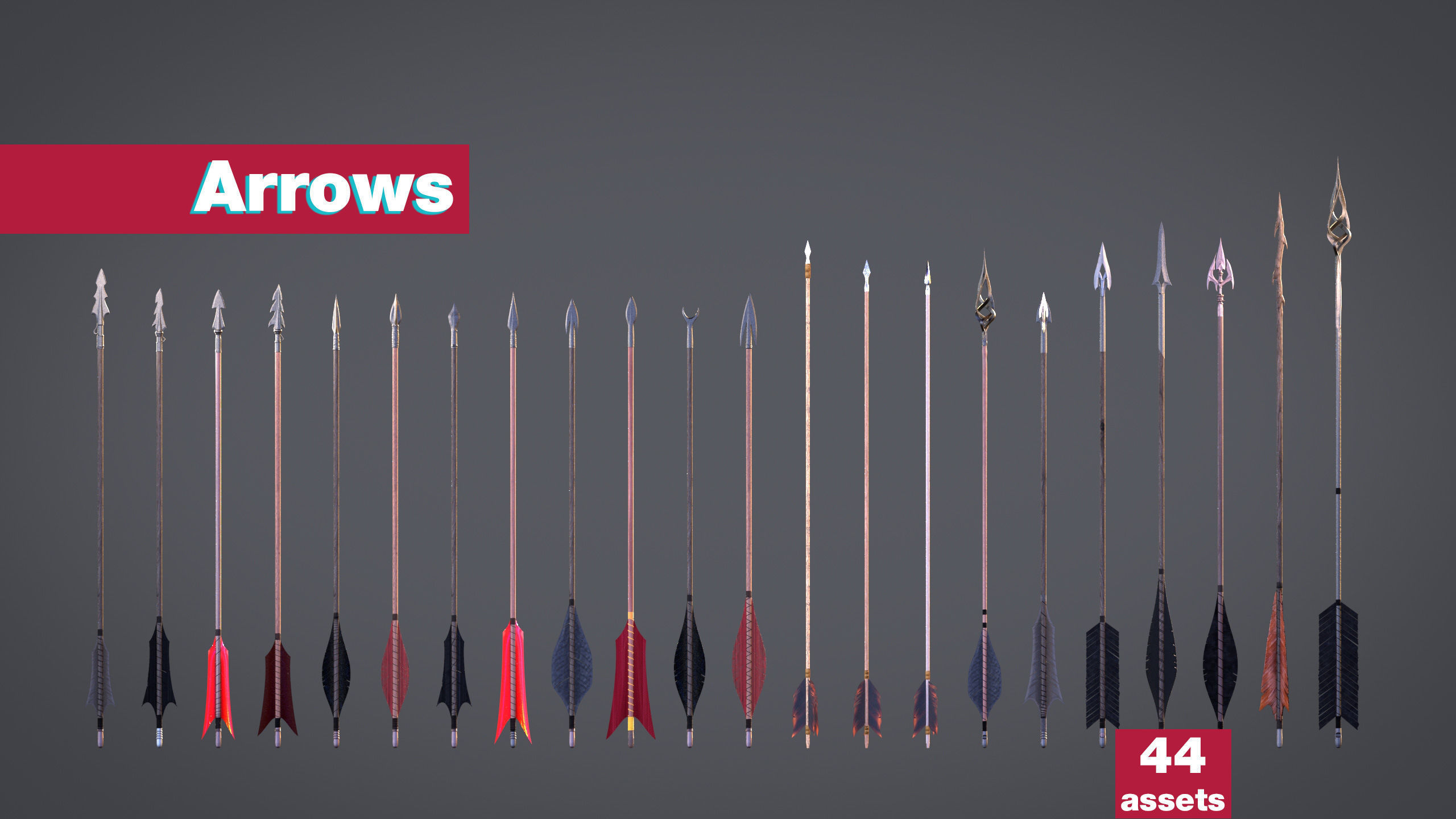 PBR Medieval Arrows Bows Crossbows Pack - 57 Assets 3D model_6