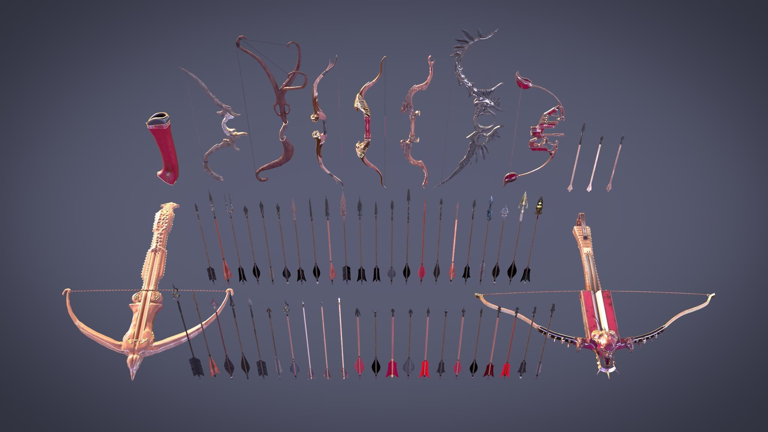 PBR Medieval Arrows Bows Crossbows Pack - 57 Assets 3D model_3