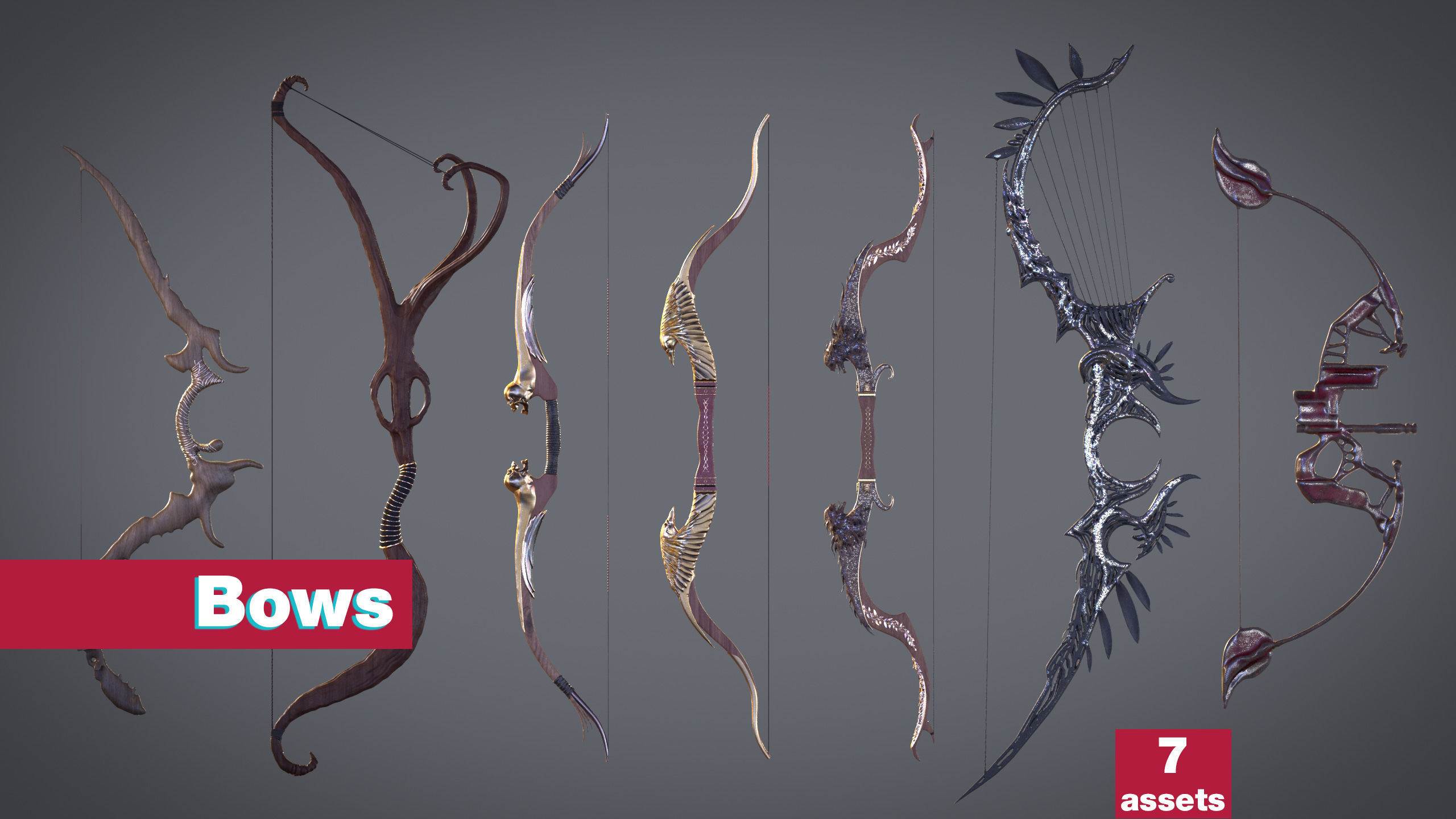 PBR Medieval Arrows Bows Crossbows Pack - 57 Assets 3D model_4