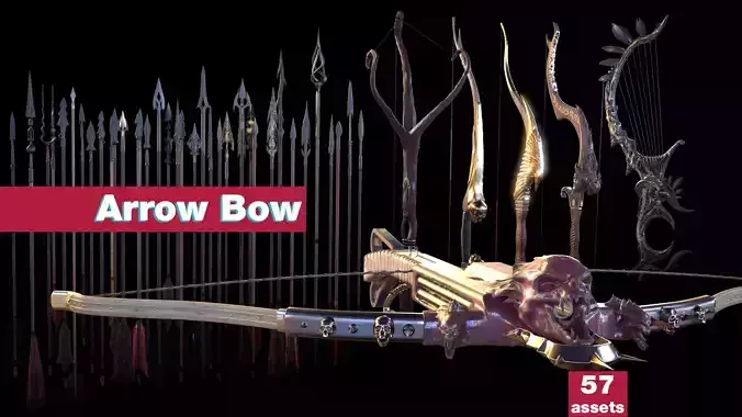 PBR Medieval Arrows Bows Crossbows Pack - 57 Assets 3D model