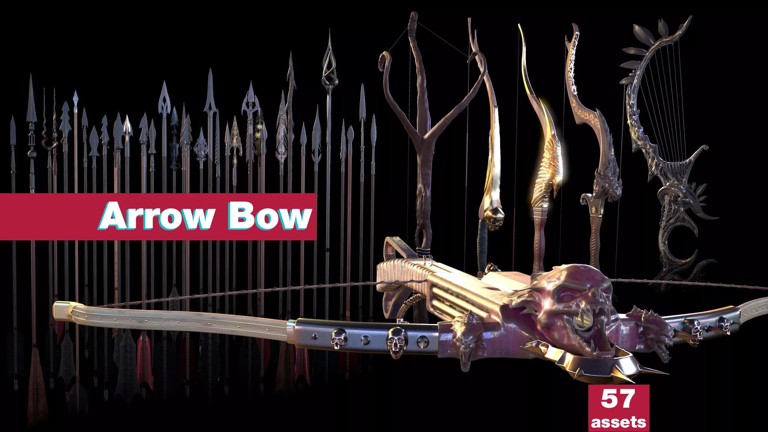 PBR Medieval Arrows Bows Crossbows Pack - 57 Assets 3D model_0