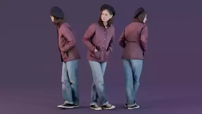 Street Sentinel - Stylish Woman in Quilted Jacket and Beret