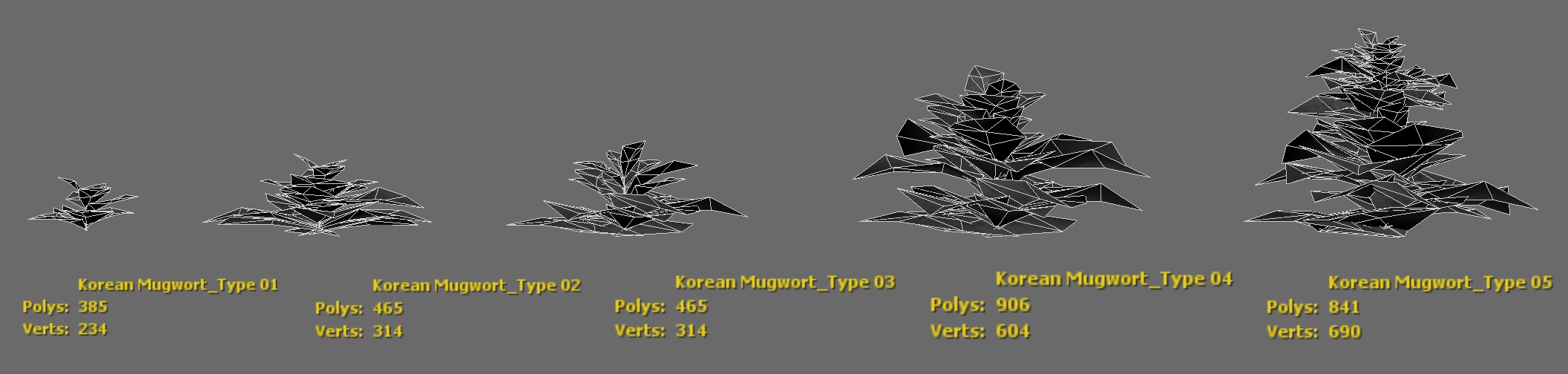 Korean Endemic Species Plant - 5 Korean Mugwort weeds Ssuk Bush Low-poly 3D model_8