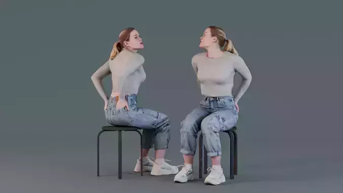 Girl Waiting - Seated Woman in Casual Attire 3D model