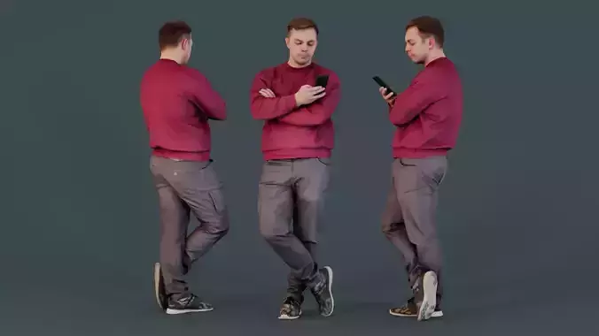 Digital Break - Man Texting on Phone 3D model