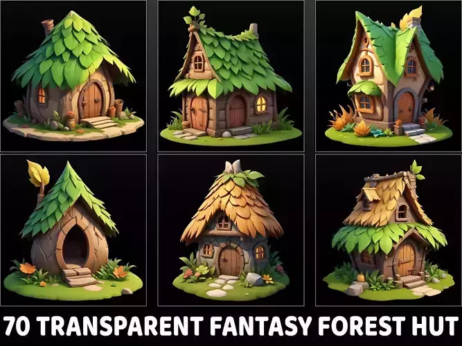 70 Fantasy Forest Home House Hut Game Asset