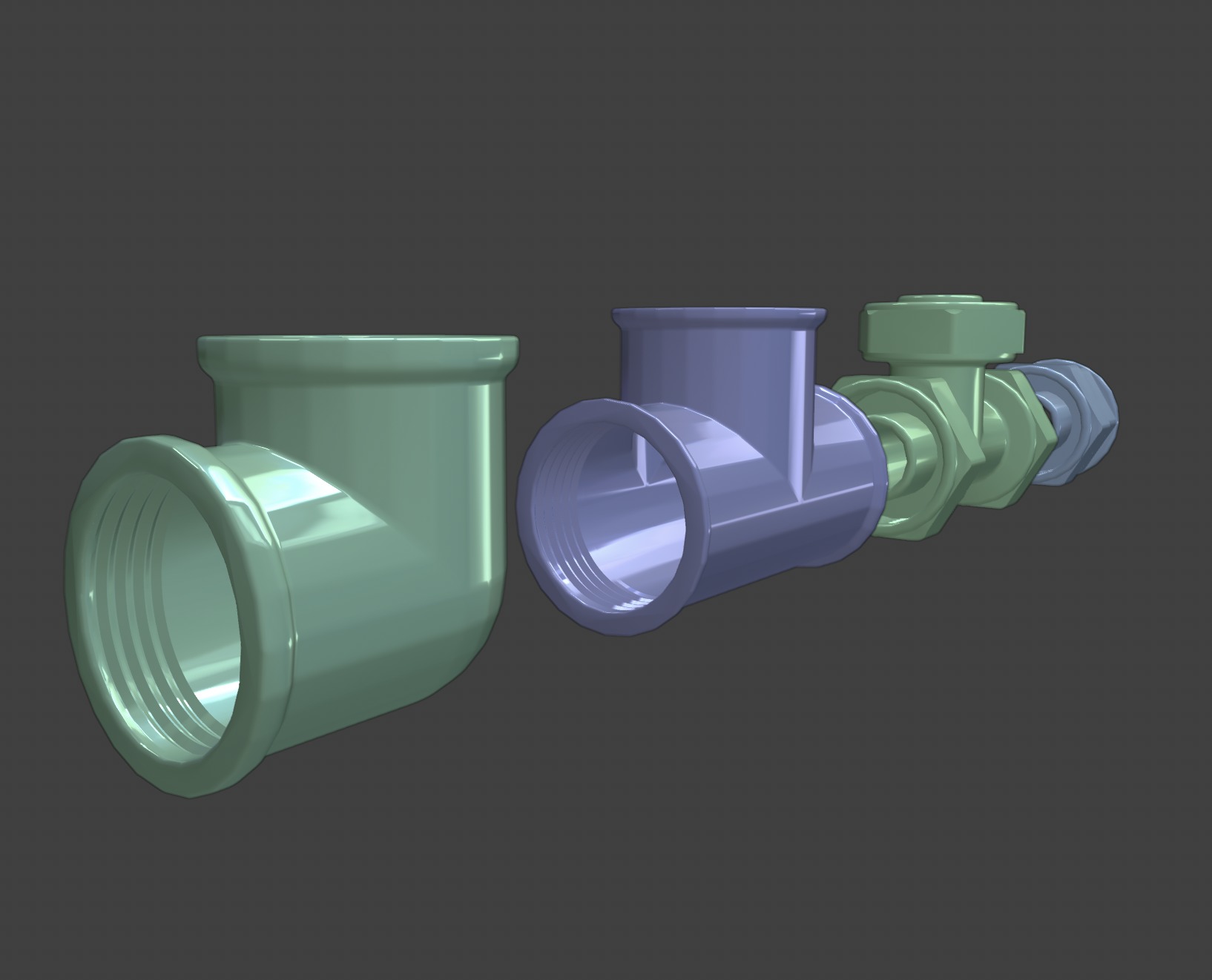 Plumbing Fittings Set with Procedural Materials Low-poly 3D model_6