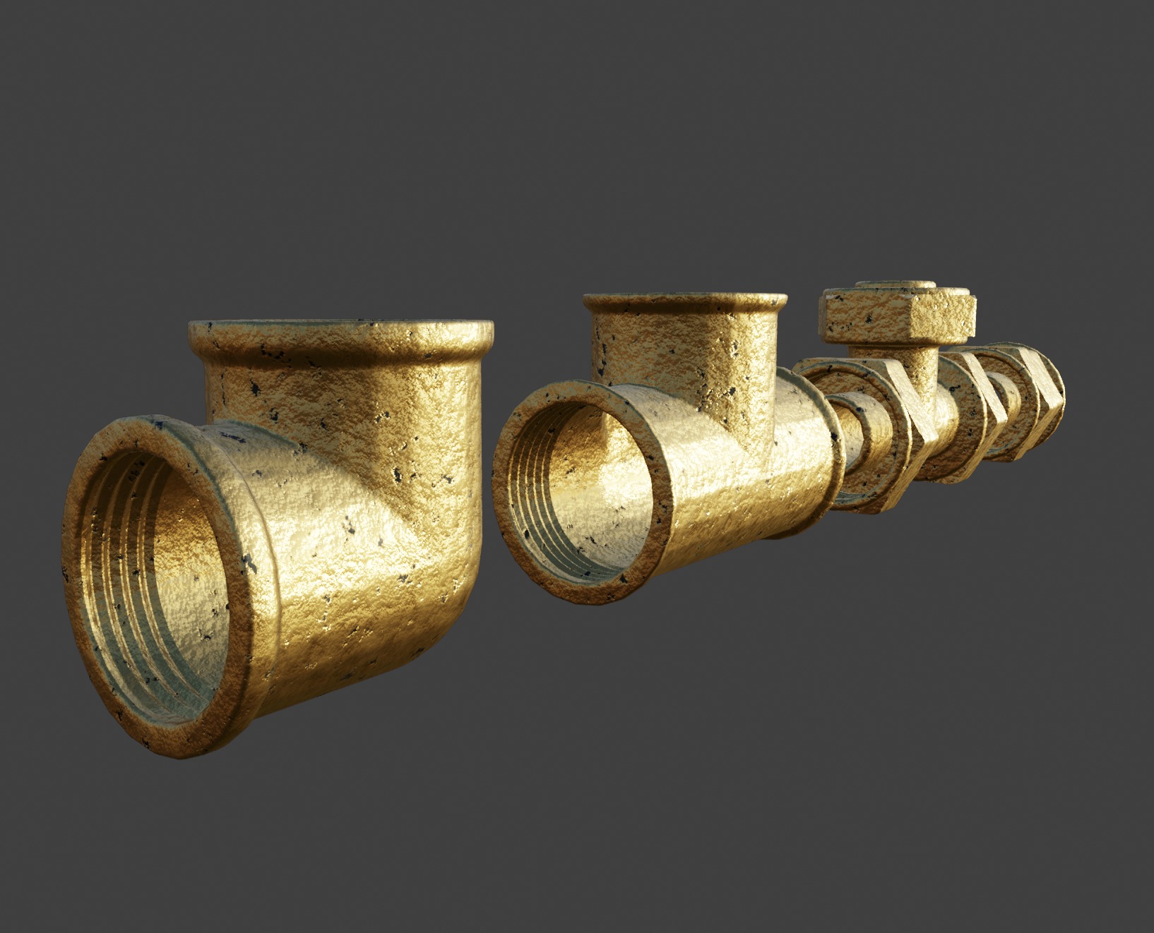 Plumbing Fittings Set with Procedural Materials Low-poly 3D model_1
