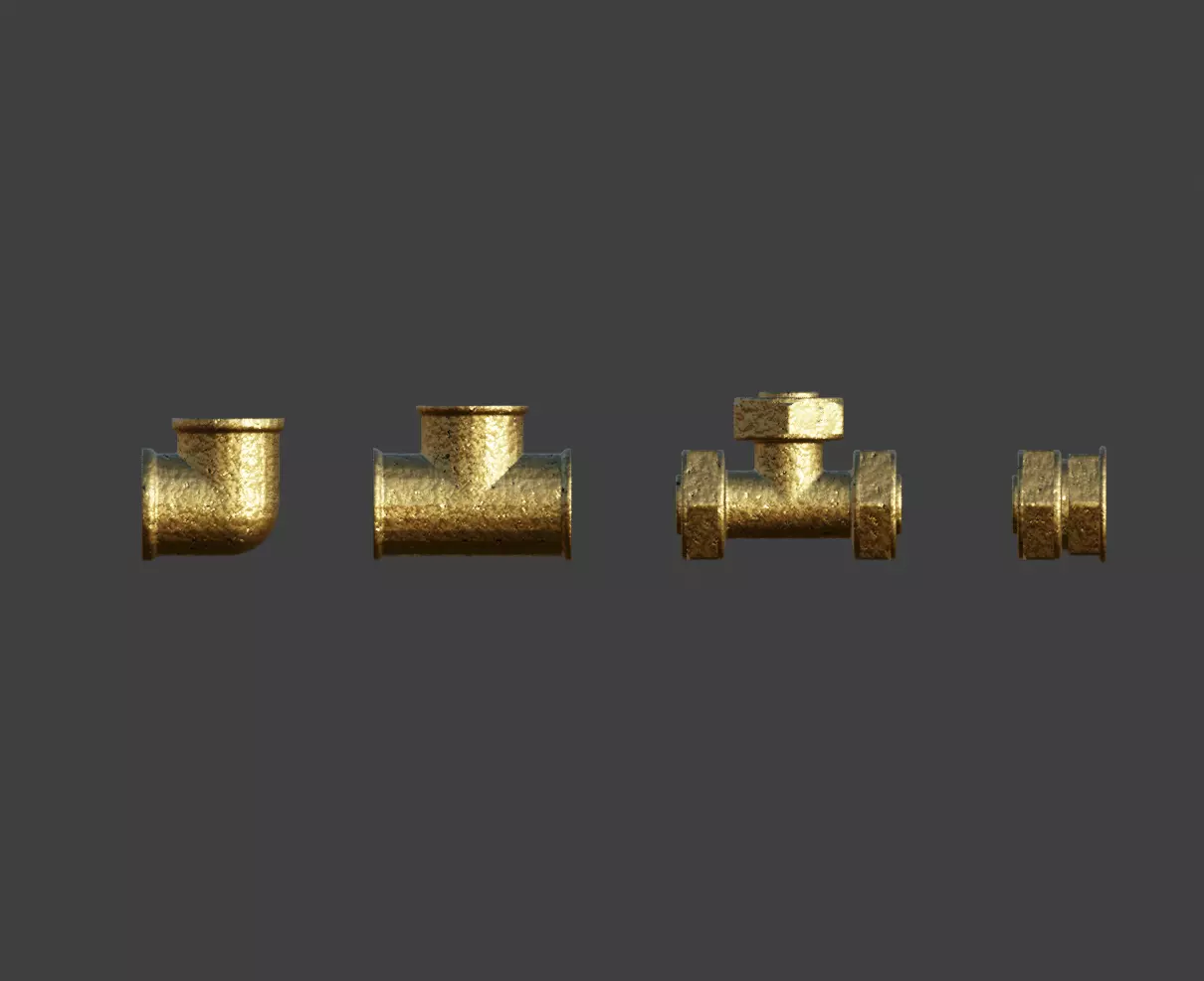 Plumbing Fittings Set with Procedural Materials Low-poly 3D model_0