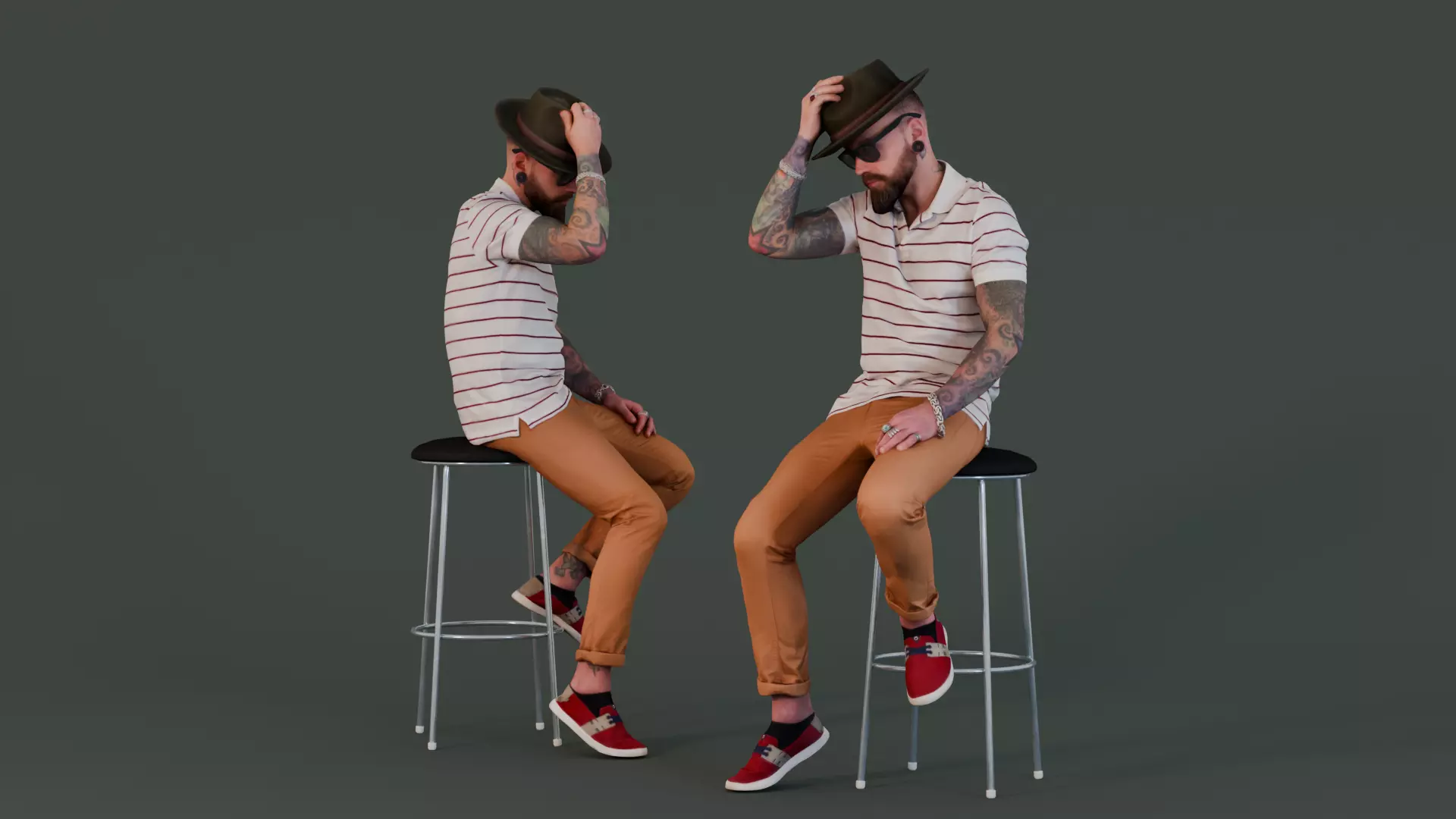 Bar Connoisseur - Tattooed Man with a Fedora 3D model_0
