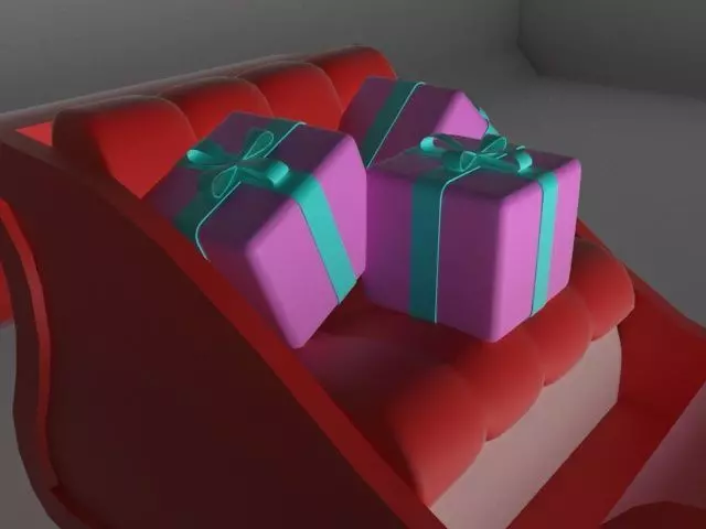 Santa Sleigh With Gift  Low-poly 3D model_0