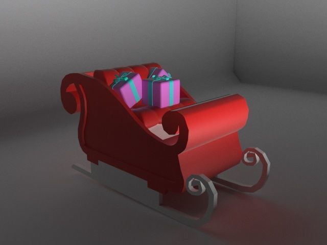Santa Sleigh With Gift  Low-poly 3D model_2