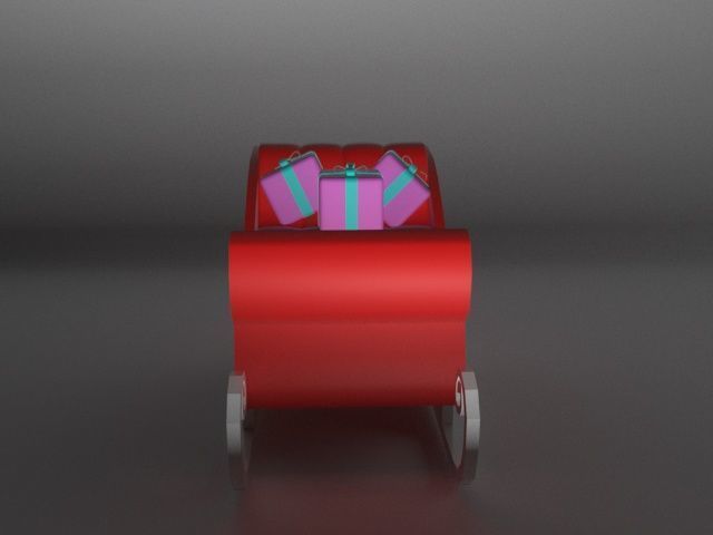 Santa Sleigh With Gift  Low-poly 3D model_1