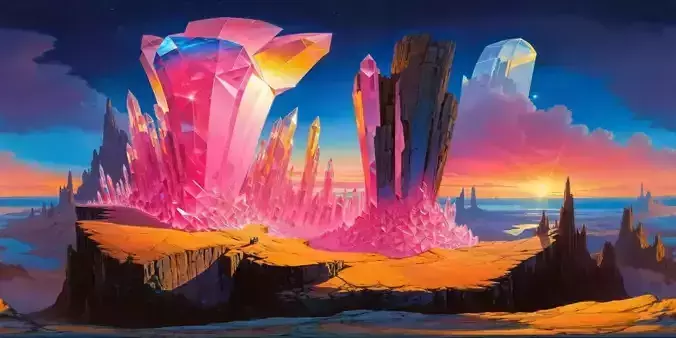 8K HDR Enormous Iridescent Crystals at Dawn 3D model