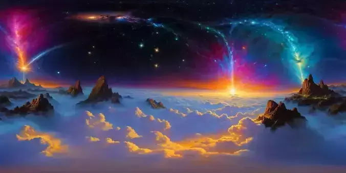 8K HDR Asteroid Field with Nebulae and Distant Star