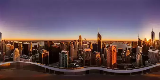 8K HDR Modern City Skyline at Golden Sunset