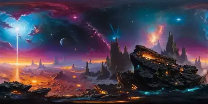 8K HDR Shattered Planetary Remains Floating in Cosmic Void