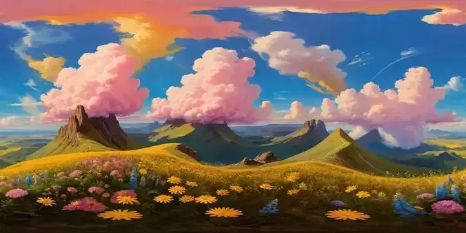 8K HDR Rolling Hills Wildflowers and Sunlight 3D model