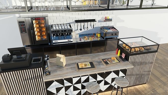 Burgershop restaurant bar cafe 3D model 2