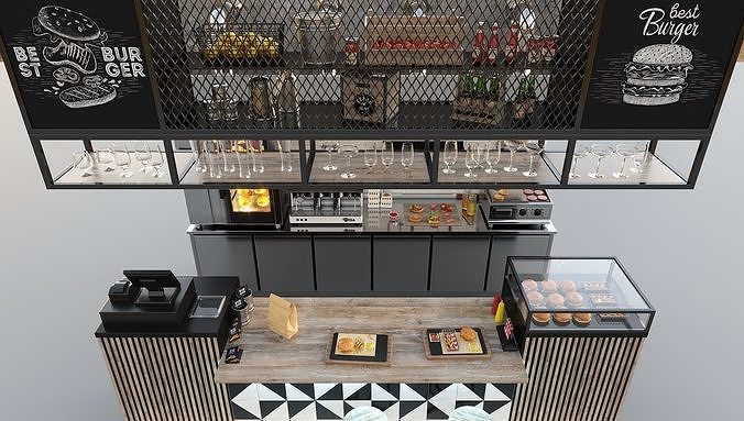 Burgershop restaurant bar cafe 3D model 4