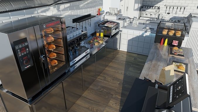 Burgershop restaurant bar cafe 3D model 6