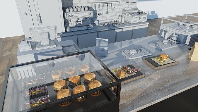 Burgershop restaurant bar cafe 3D model 7