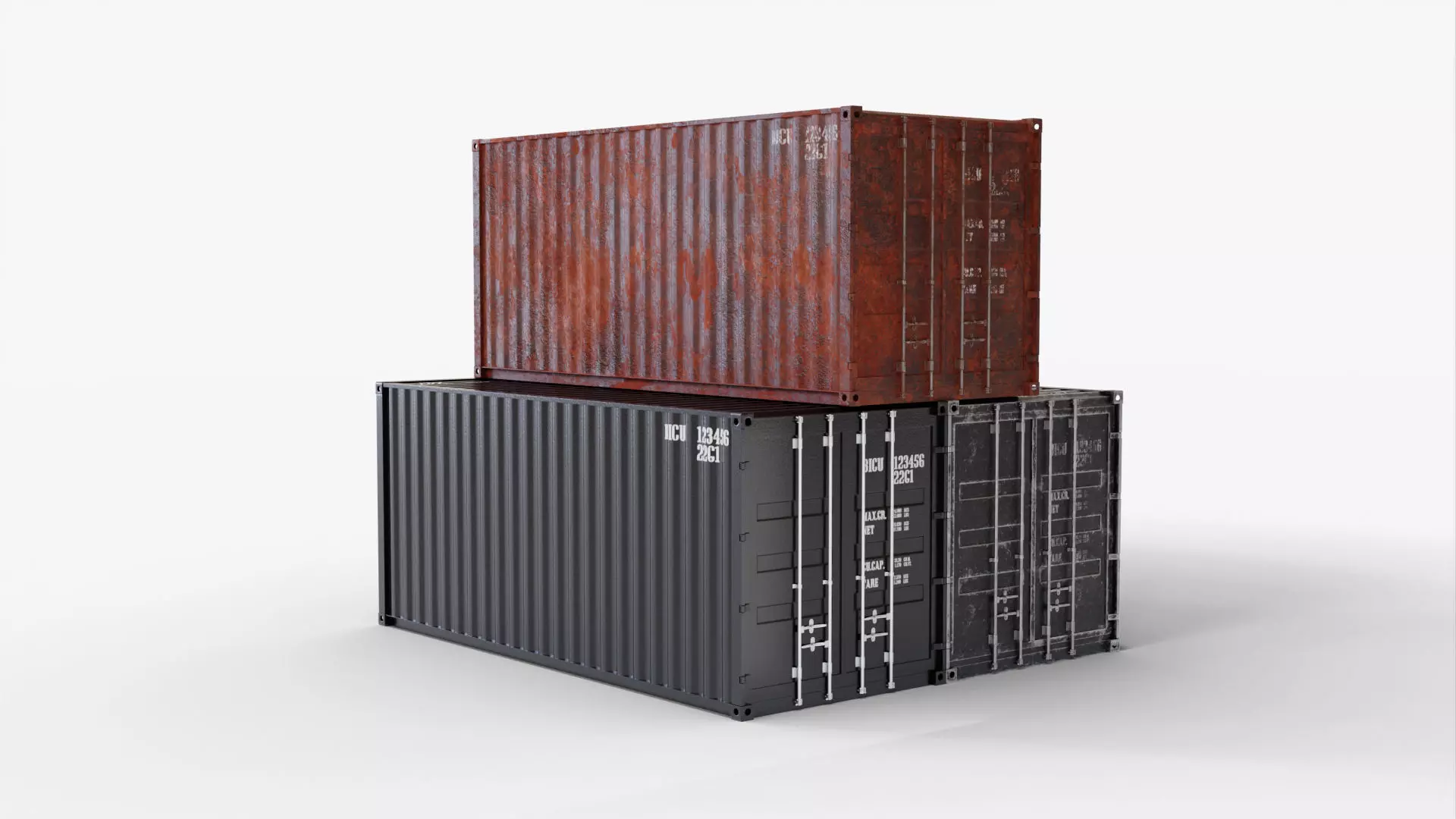 20Ft Cargo Containers - Black 3D Model Collection_0