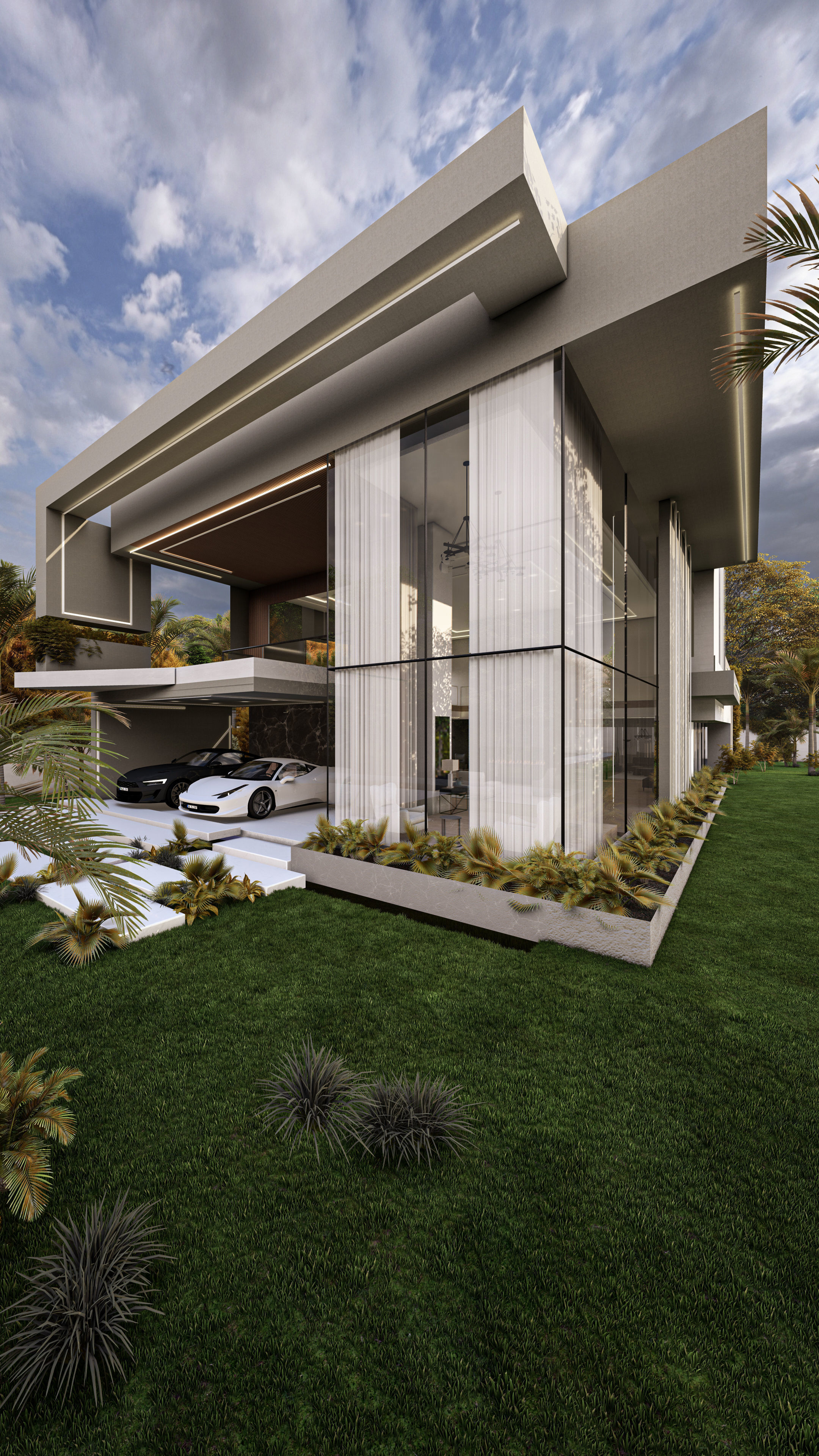 Modern Luxury Villa Fully Designed Exterior and Interior Scene Low-poly 3D model_16