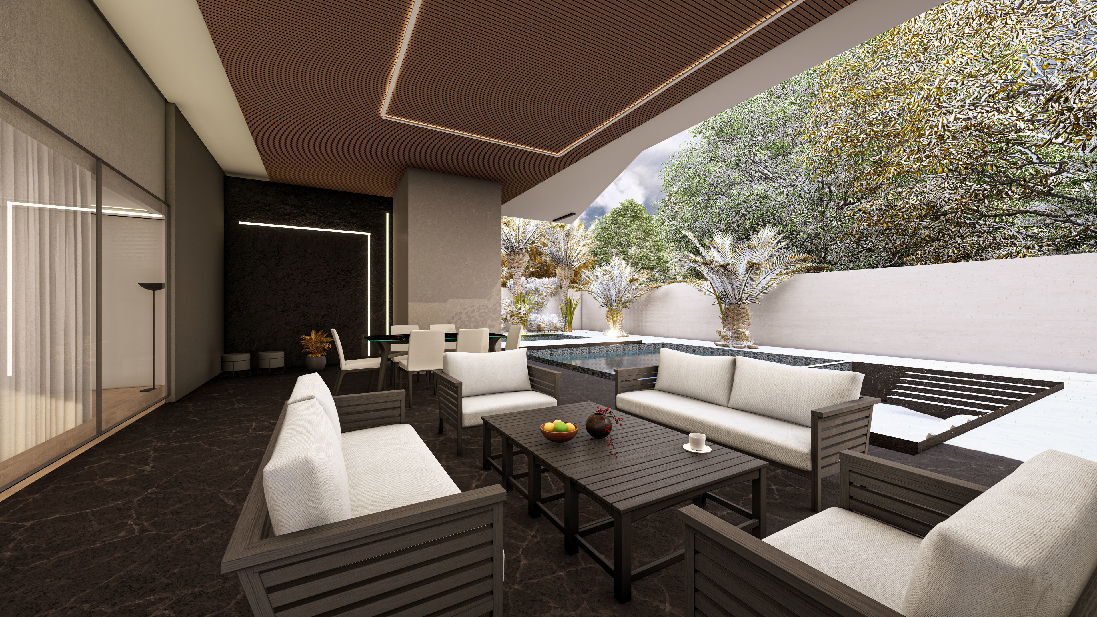 Modern Luxury Villa Fully Designed Exterior and Interior Scene Low-poly 3D model_12