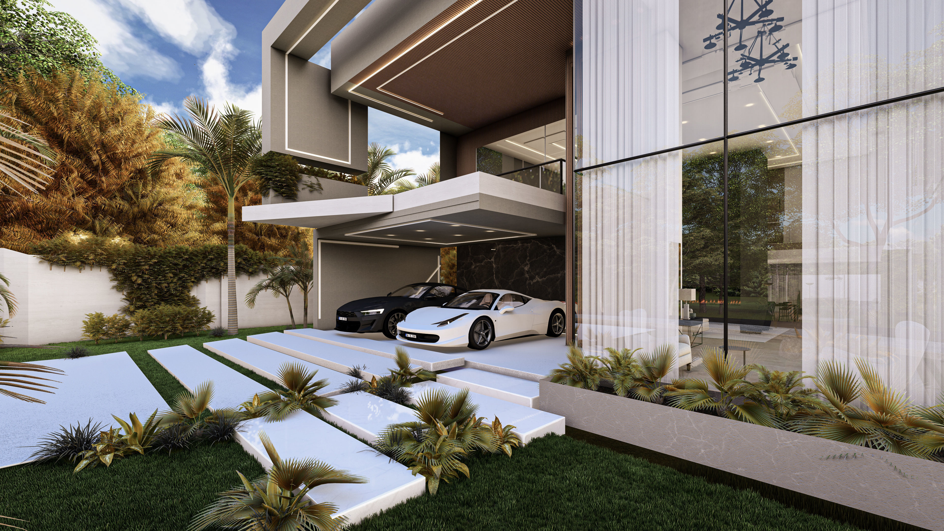 Modern Luxury Villa Fully Designed Exterior and Interior Scene Low-poly 3D model_8