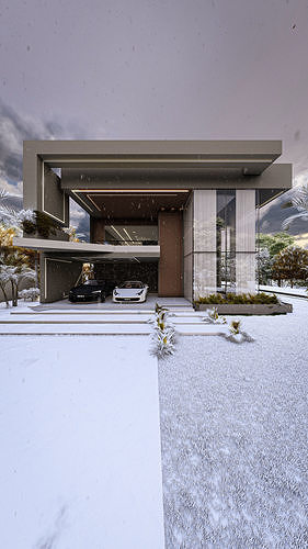 Modern Luxury Villa Fully Designed Exterior and Interior Scene Low-poly 3D model 2