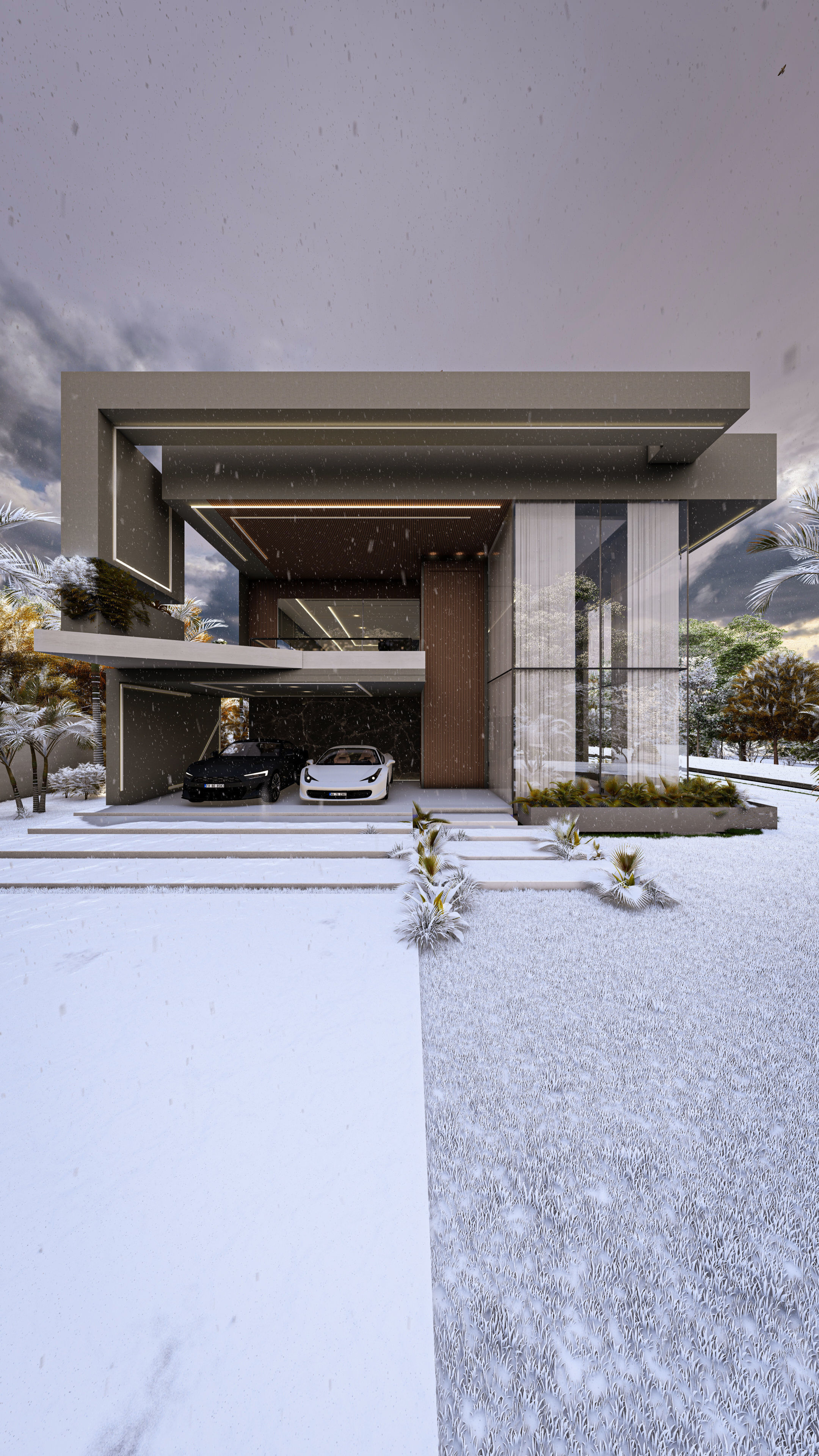 Modern Luxury Villa Fully Designed Exterior and Interior Scene Low-poly 3D model_2