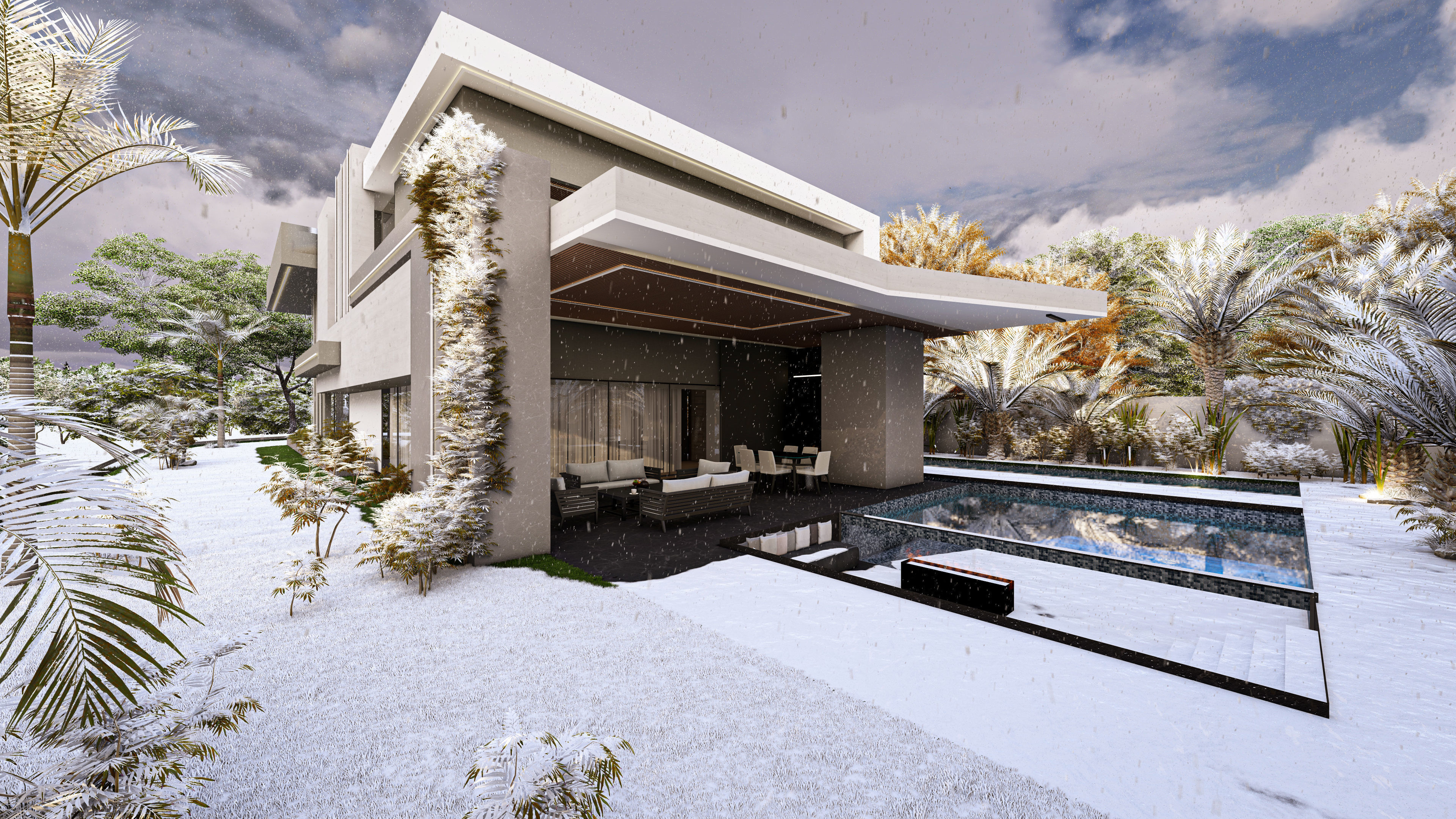Modern Luxury Villa Fully Designed Exterior and Interior Scene Low-poly 3D model_21