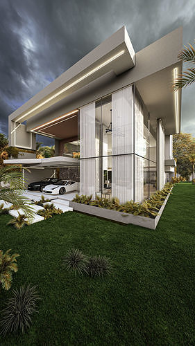 Modern Luxury Villa Fully Designed Exterior and Interior Scene Low-poly 3D model 5