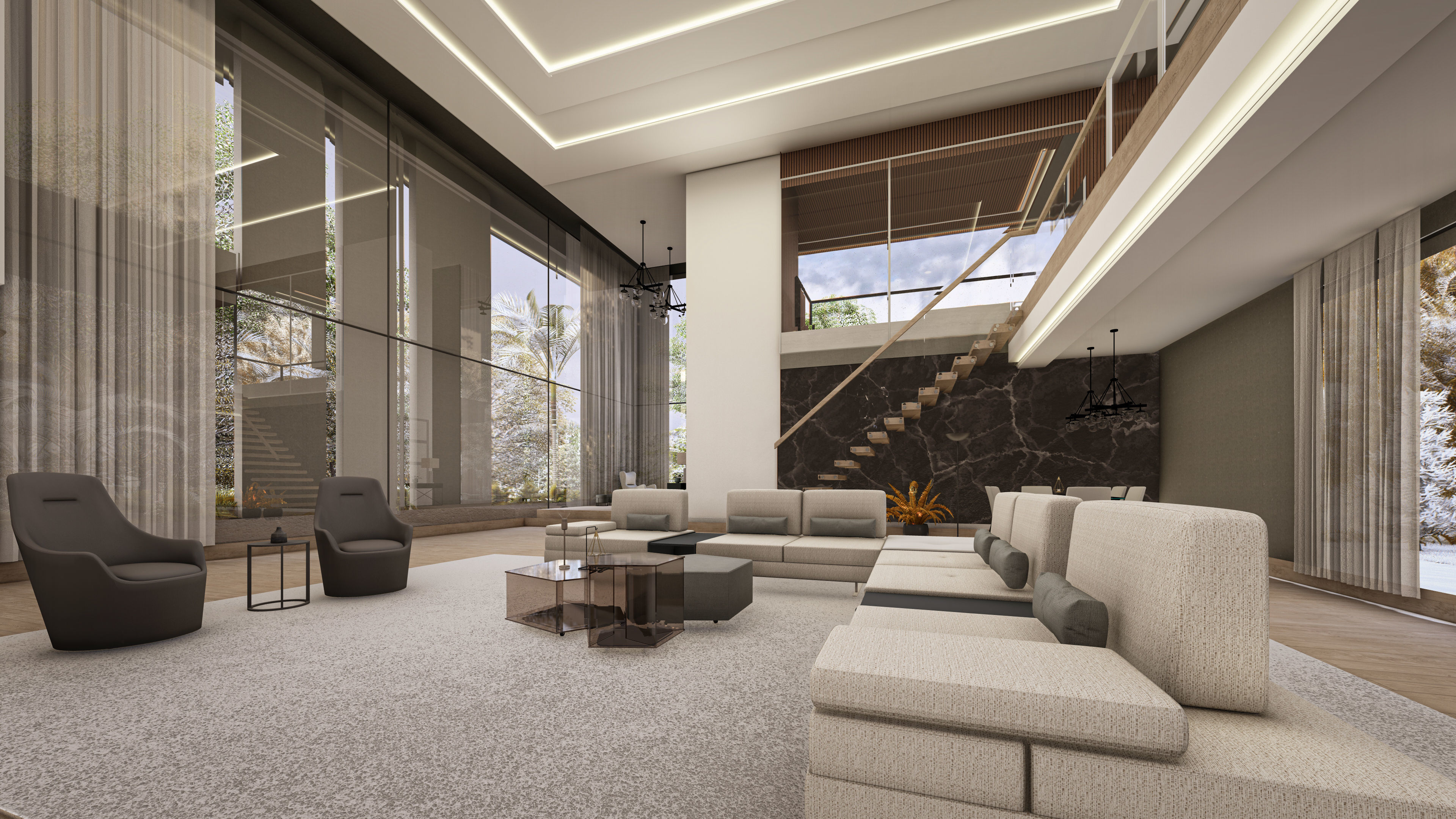 Modern Luxury Villa Fully Designed Exterior and Interior Scene Low-poly 3D model_18