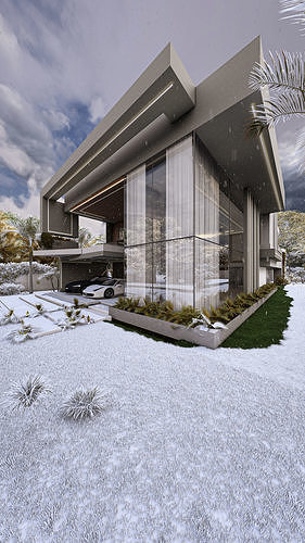 Modern Luxury Villa Fully Designed Exterior and Interior Scene Low-poly 3D model 4