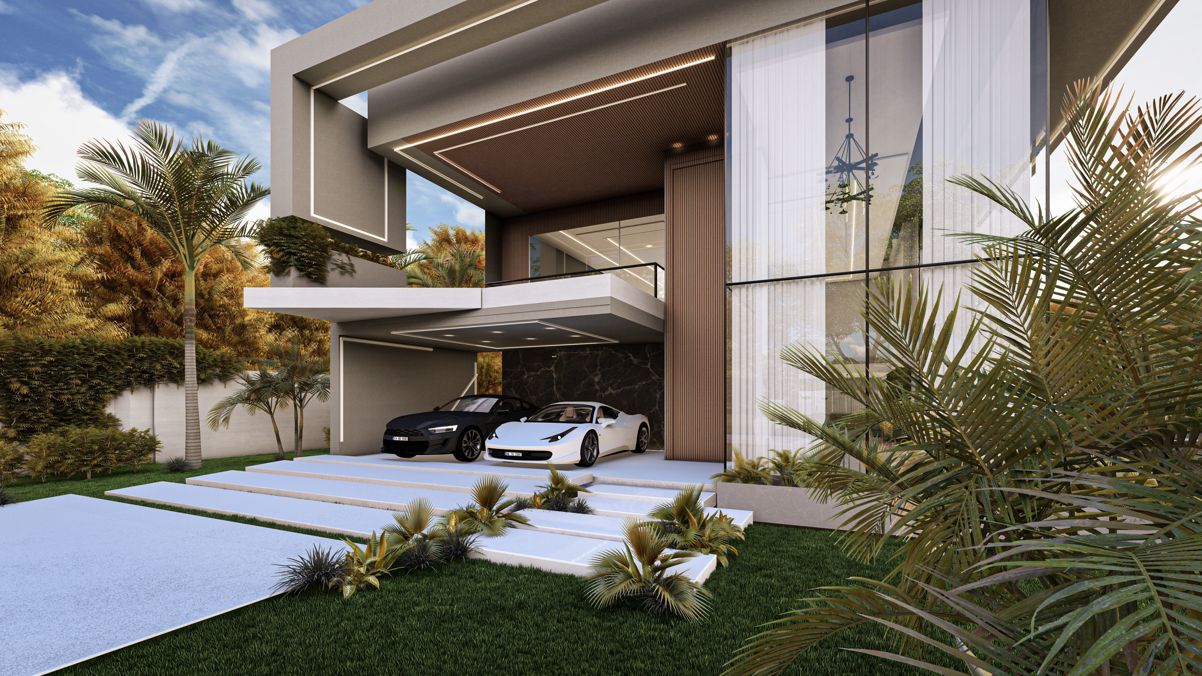 Modern Luxury Villa Fully Designed Exterior and Interior Scene Low-poly 3D model_13
