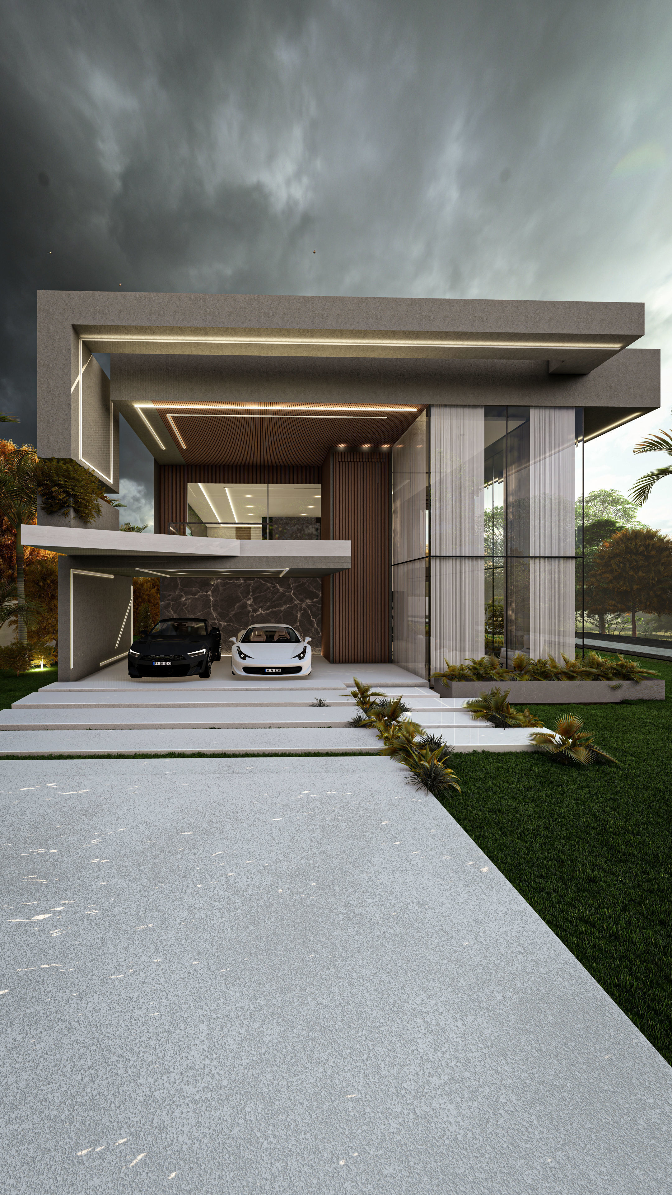 Modern Luxury Villa Fully Designed Exterior and Interior Scene Low-poly 3D model_11