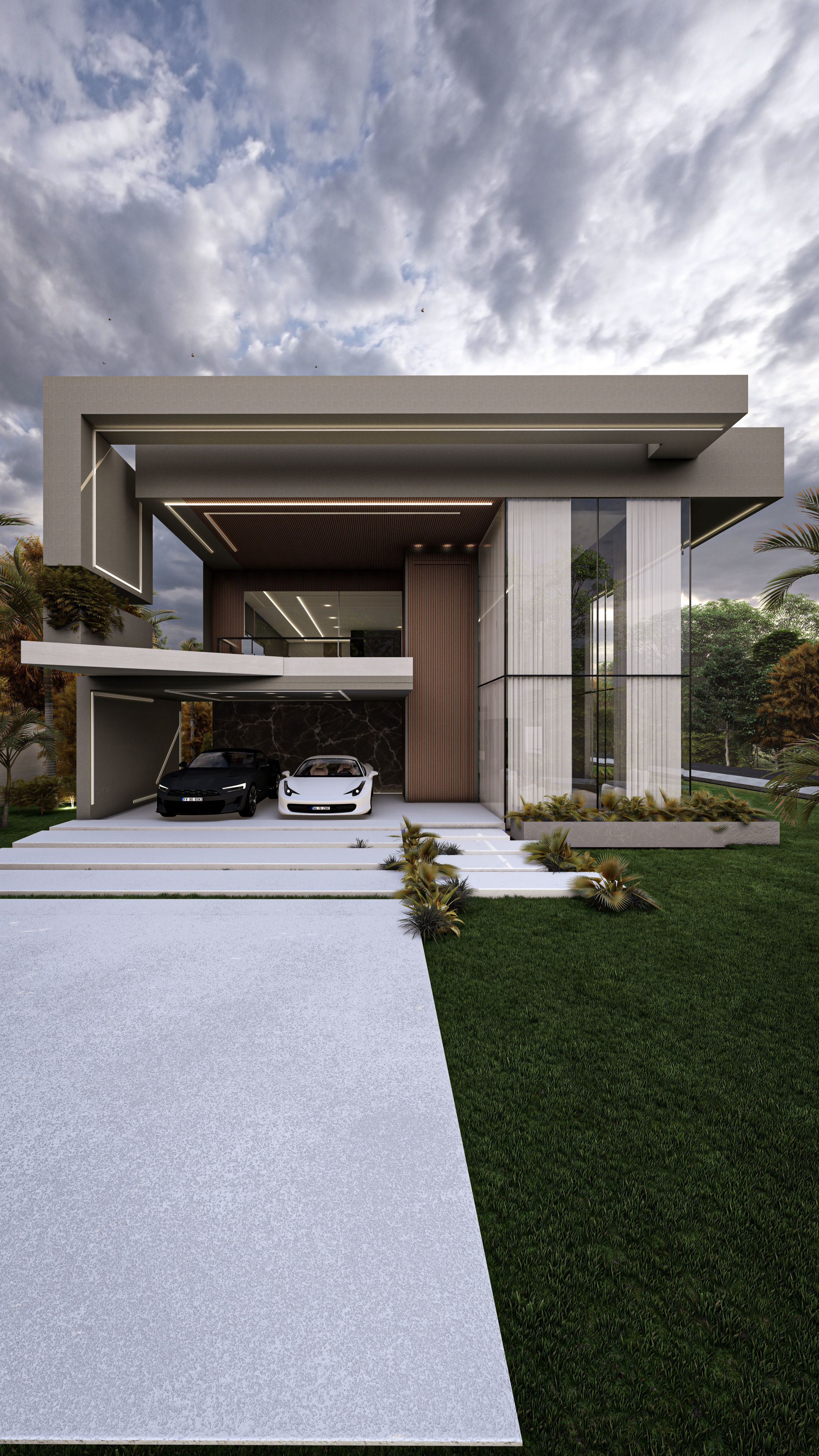 Modern Luxury Villa Fully Designed Exterior and Interior Scene Low-poly 3D model_19