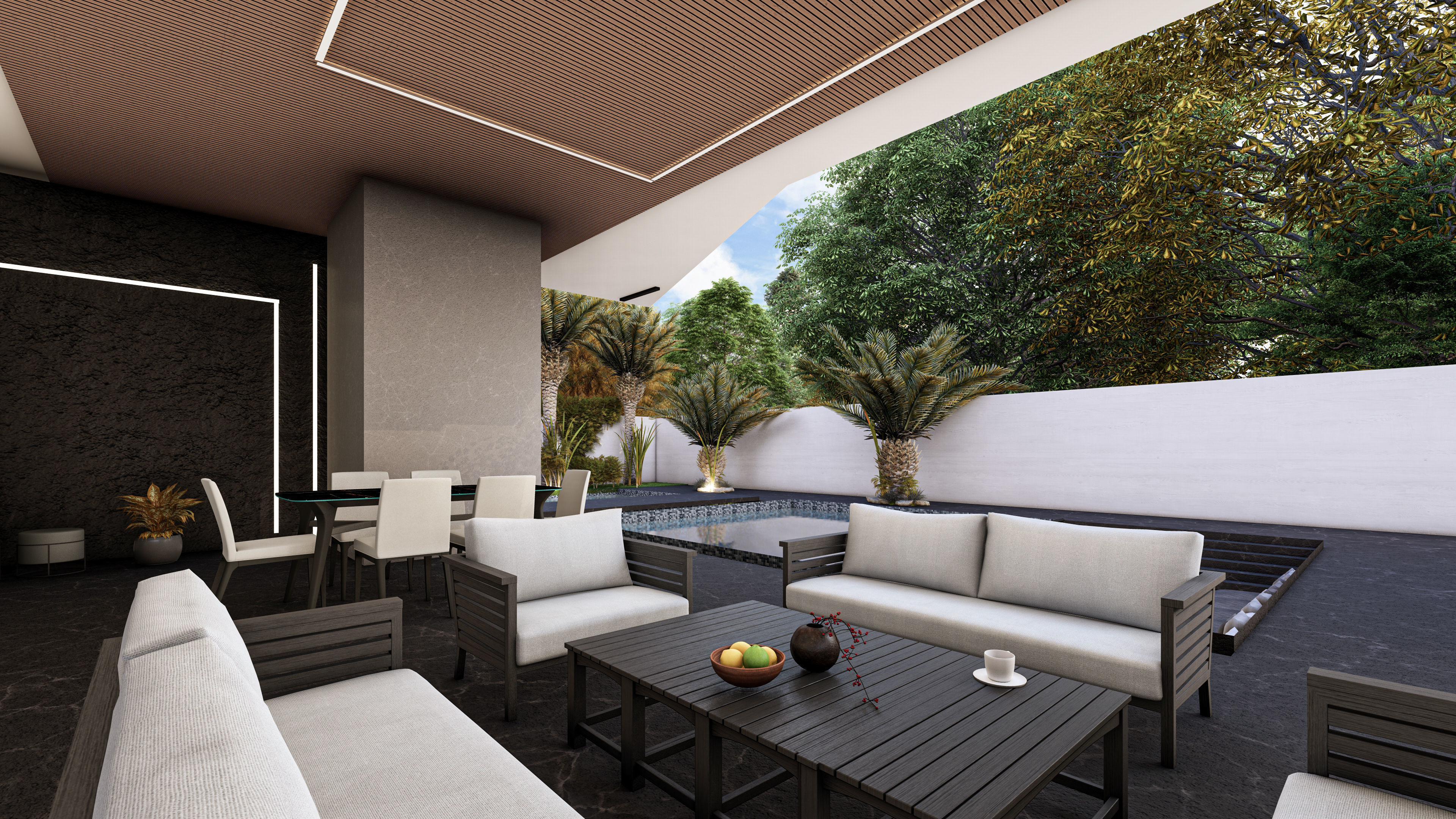 Modern Luxury Villa Fully Designed Exterior and Interior Scene Low-poly 3D model_10