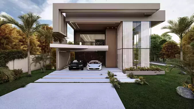 Modern Luxury Villa Fully Designed Exterior and Interior Scene