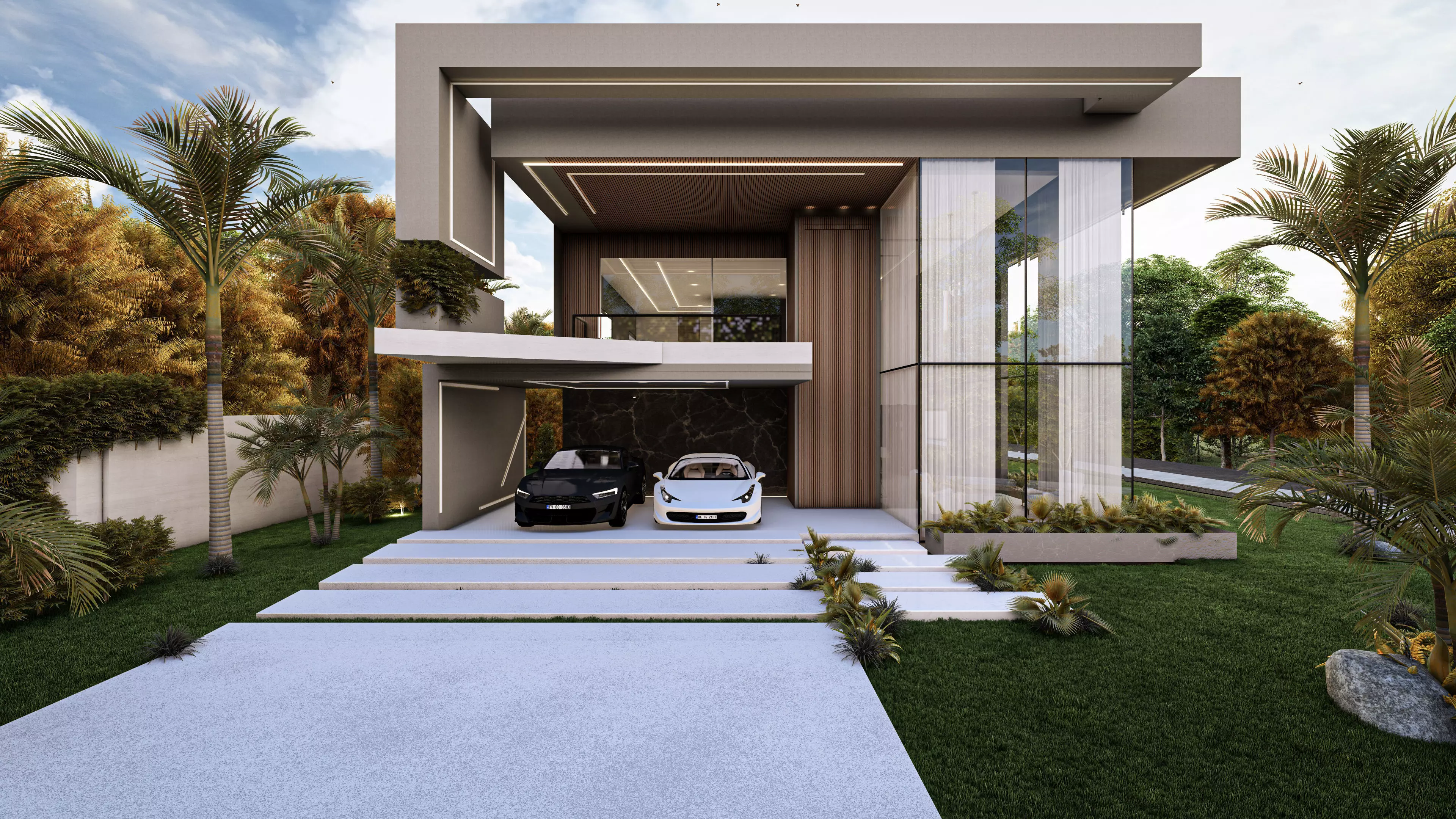 Modern Luxury Villa Fully Designed Exterior and Interior Scene Low-poly 3D model_0
