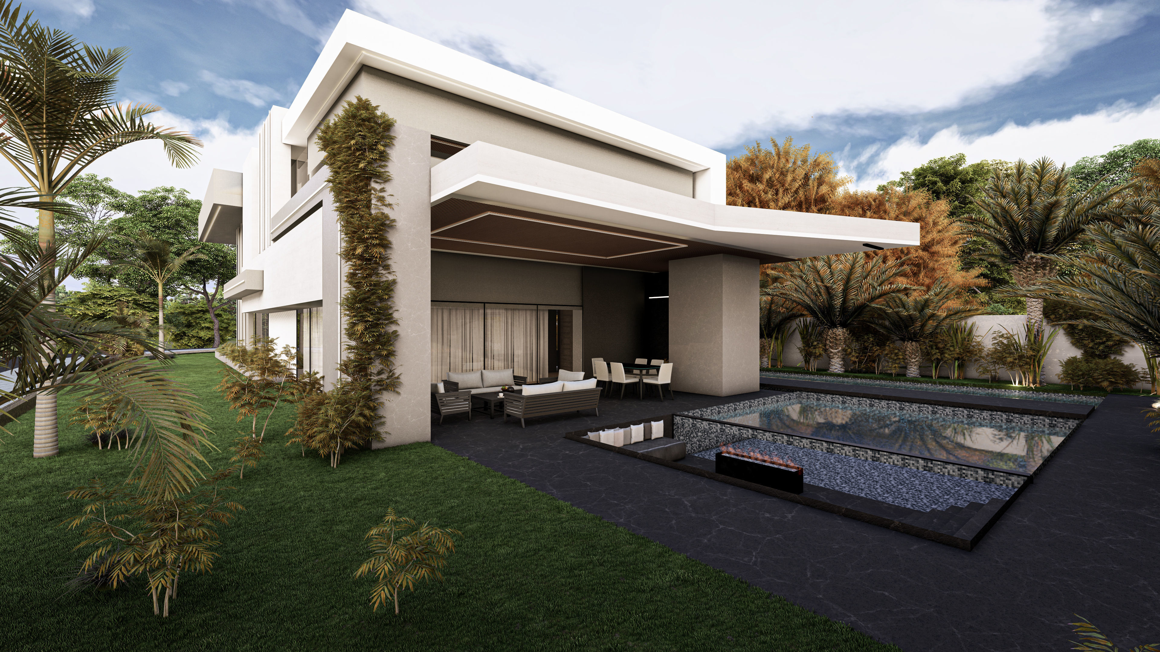 Modern Luxury Villa Fully Designed Exterior and Interior Scene Low-poly 3D model_9