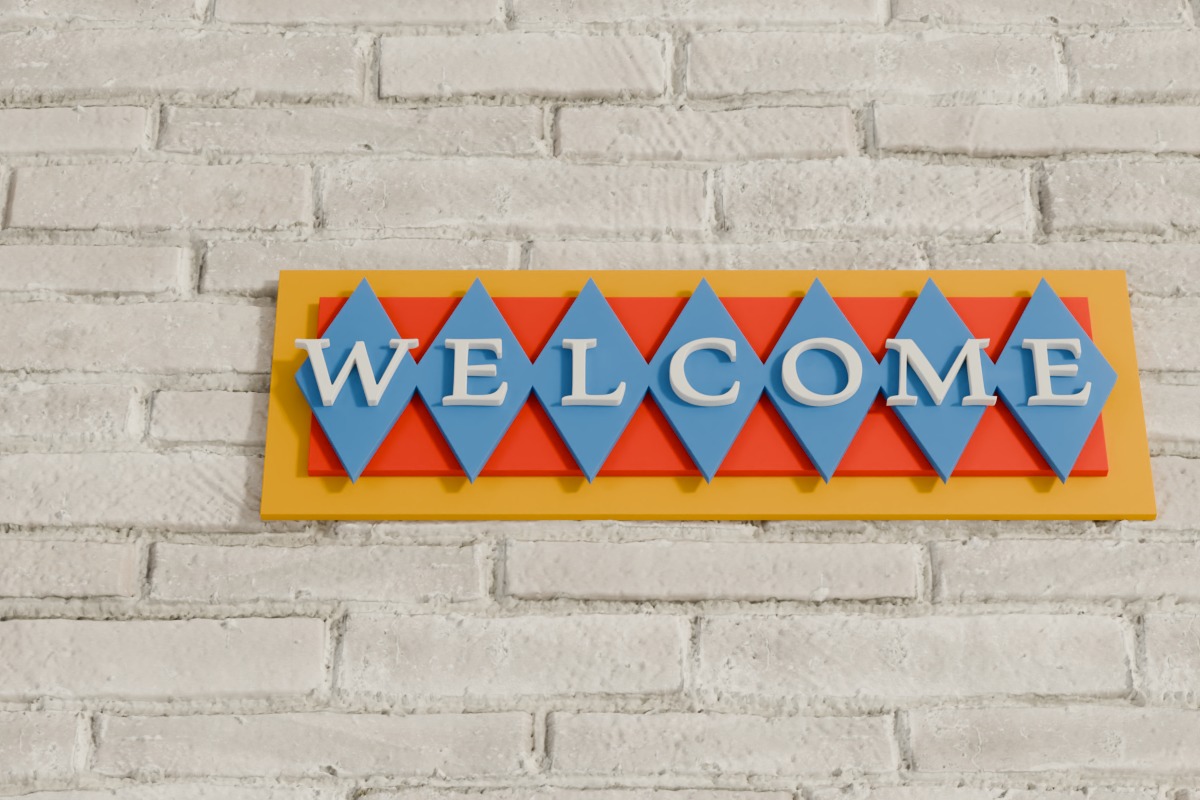 Welcome Plaque Sign Mid-Century Starburst Sign 3D model_1