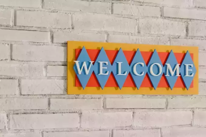 Welcome Plaque Sign Mid-Century Starburst Sign