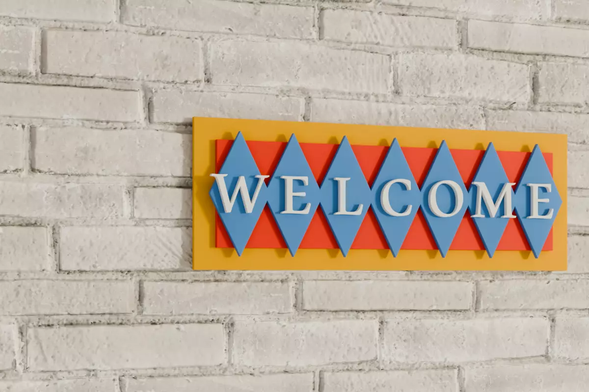 Welcome Plaque Sign Mid-Century Starburst Sign 3D model_0