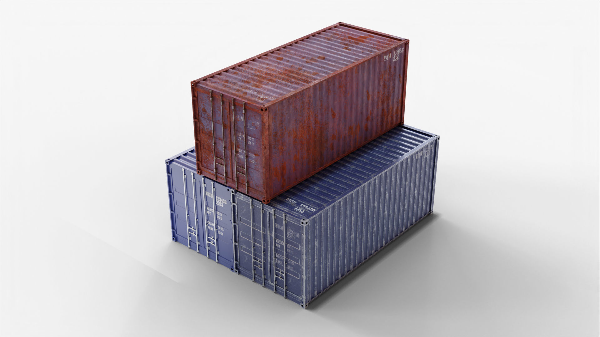 20Ft Cargo Containers - Blue 3D Model Collection_8