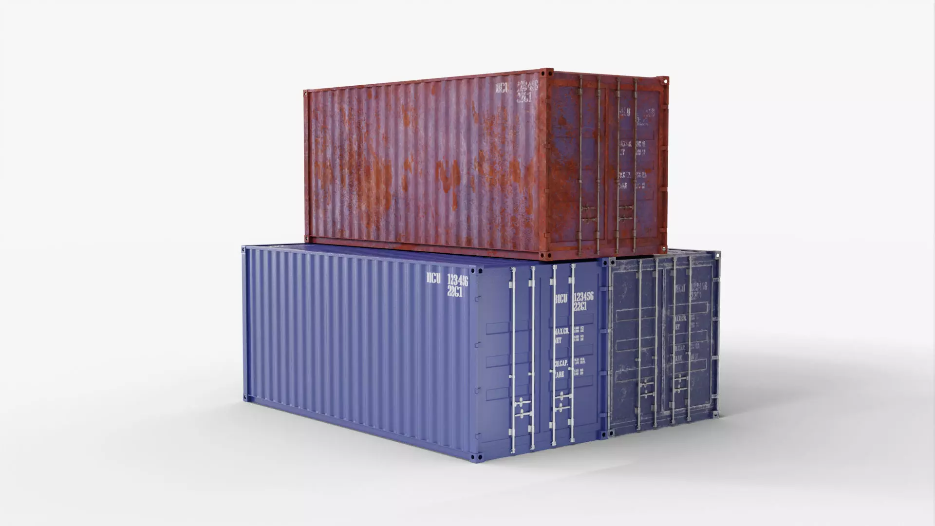 20Ft Cargo Containers - Blue 3D Model Collection_0