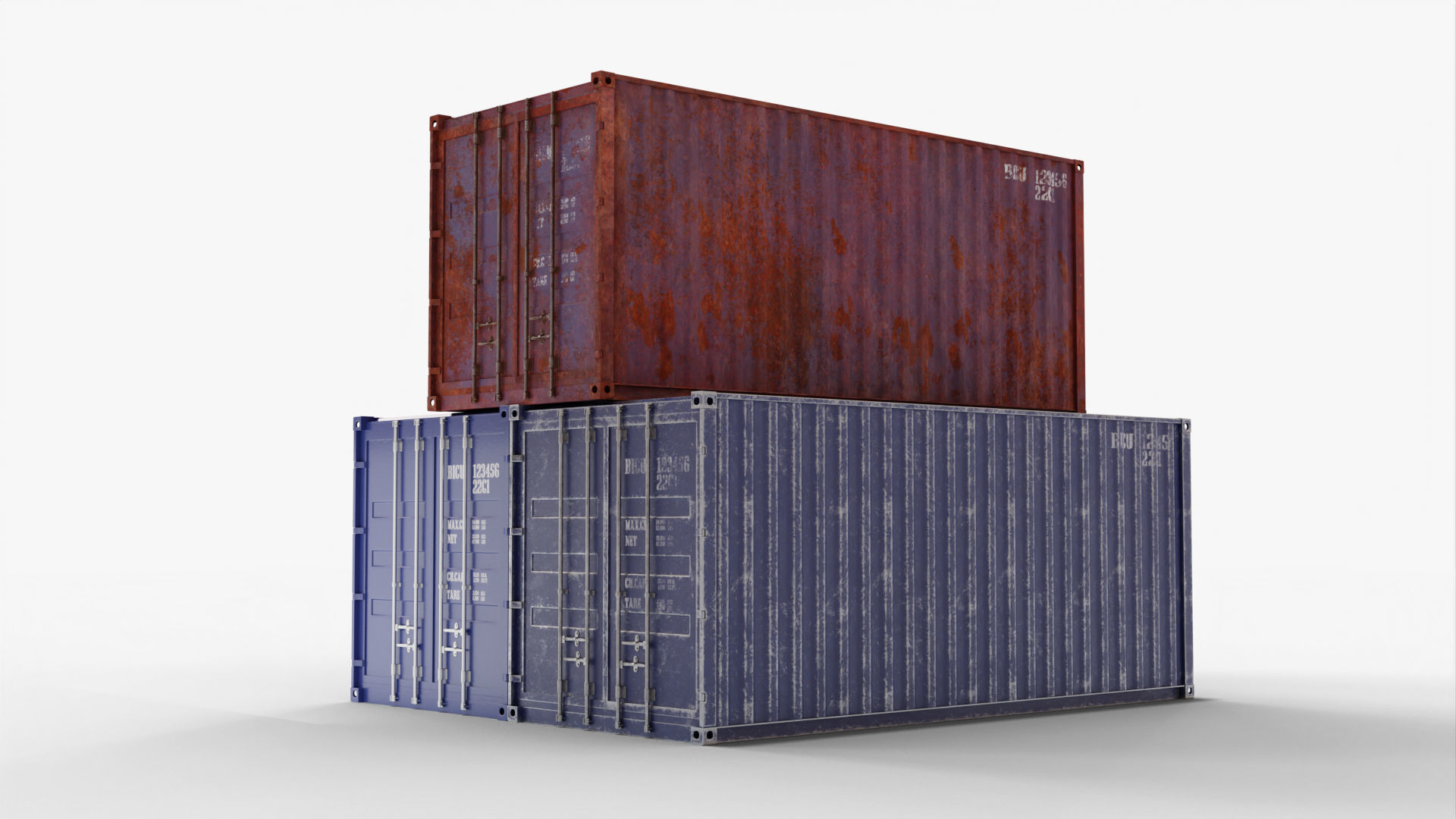 20Ft Cargo Containers - Blue 3D Model Collection_7